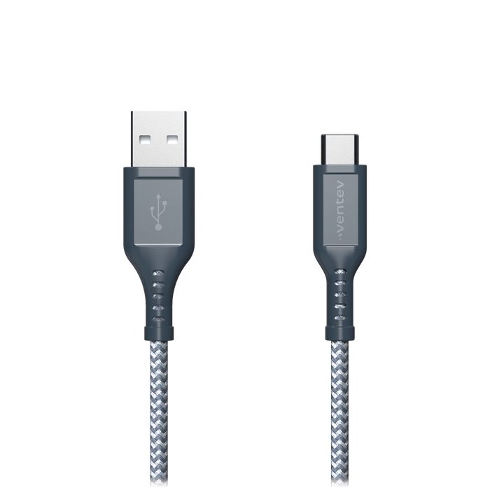 Ventev High Speed USB A to USB C Braided Cable with 2x the Copper for Faster Charging 6ft Gray
