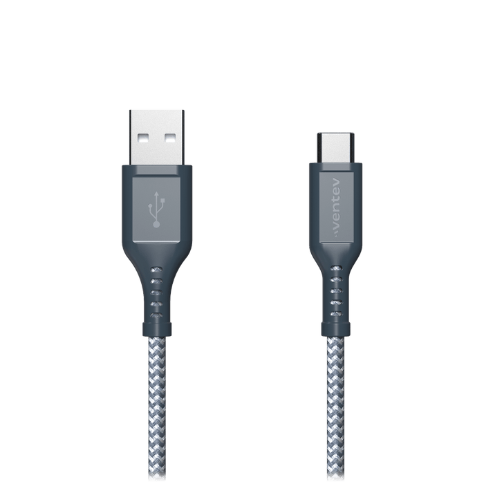 Ventev Braided USB-A to USB-C High Speed 6 Foot Cable Gray
