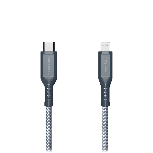 Ventev High Speed USB C to Apple Lightning Braided Cable with 2x the Copper for Faster Charging 6ft Gray