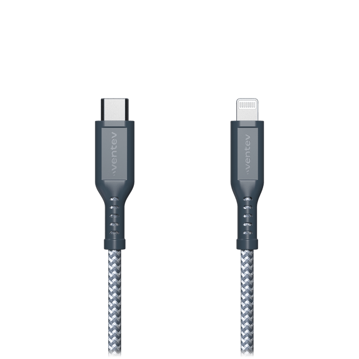 Ventev High Speed USB C to Apple Lightning Braided Cable with 2x the Copper for Faster Charging 6ft Gray