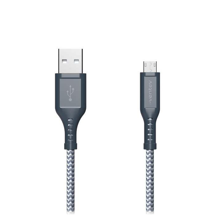 Ventev Braided USB A to Micro USB High Speed 6 Foot Cable Gray