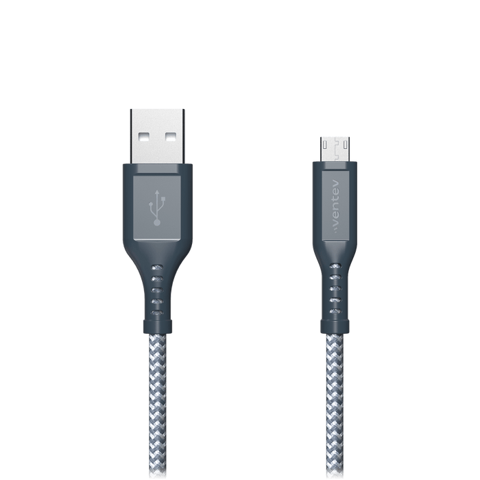 Ventev High Speed USB A to Micro USB Braided Cable with 2x the Copper for Faster Charging 6ft Gray