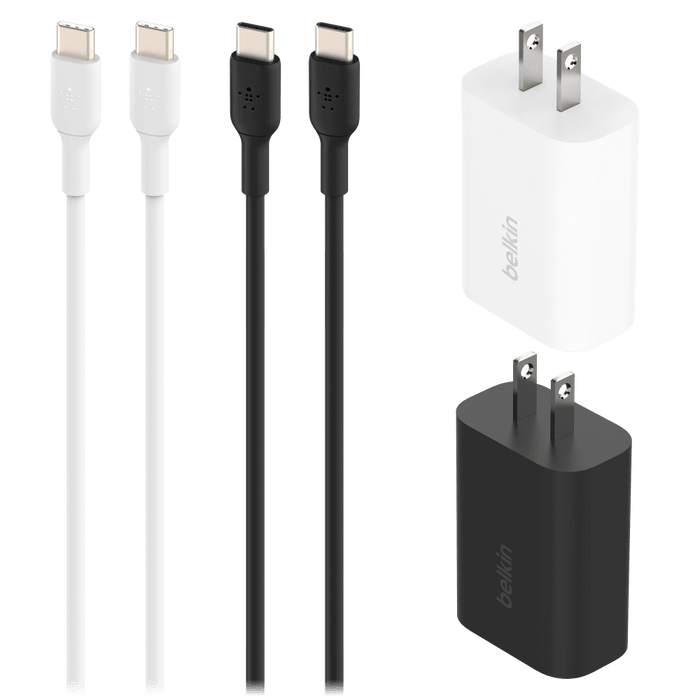 Belkin 2 25W USB C PD Wall Chargers with 2 USB C Cables 1m (4 Pack Bundle) Black
