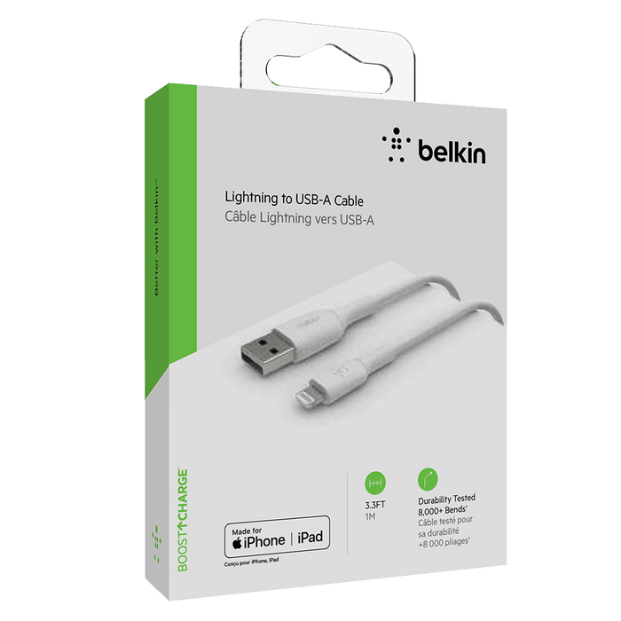 Belkin Boost Up Charge USB A to Apple Lightning Cable 3ft White