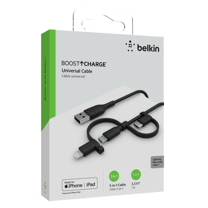 Belkin BoostCharge Universal 3-in-1 15W Cable 3ft Black