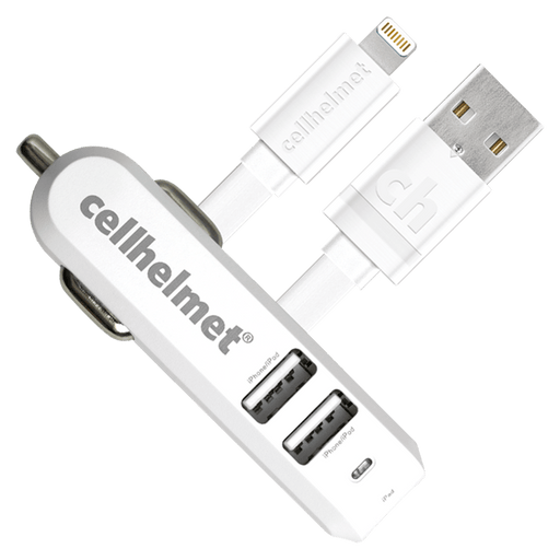 cellhelmet Three Port Car Charger 4.8A with Apple Lightning Cable 3ft White