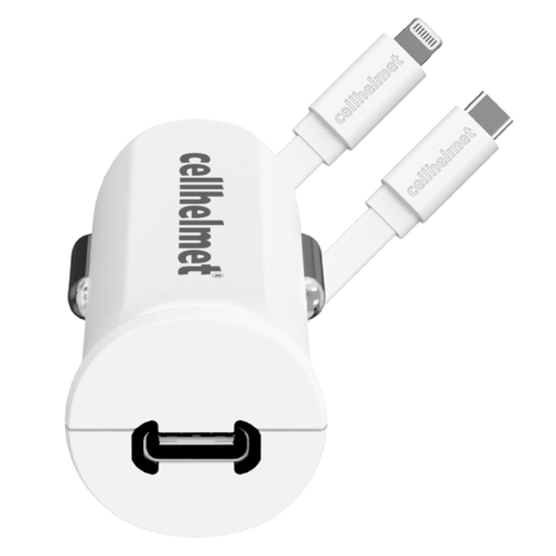 cellhelmet PD USB C Car Charger 20W and USB C to Apple Lightning Cable 3ft White