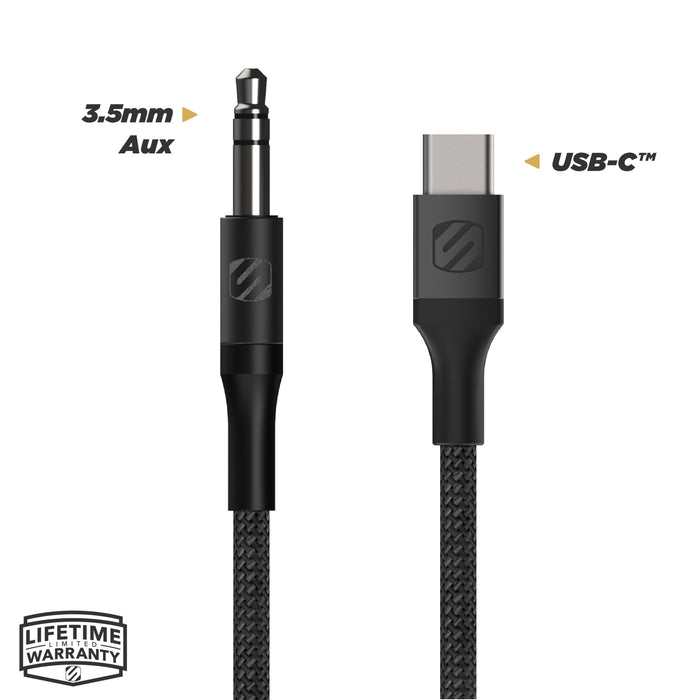 Scosche Braided USB C to 3.5mm Aux Cable 4ft Gray