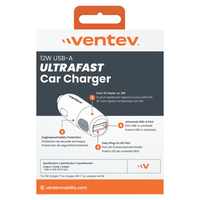 Ventev 12W USB-A Universal Car Charger Gray