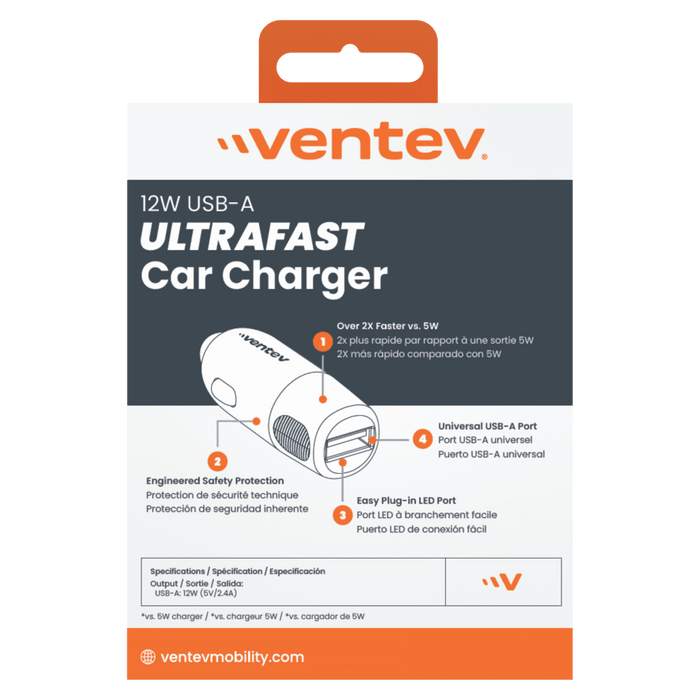 Ventev 12W USB-A Universal Car Charger Gray