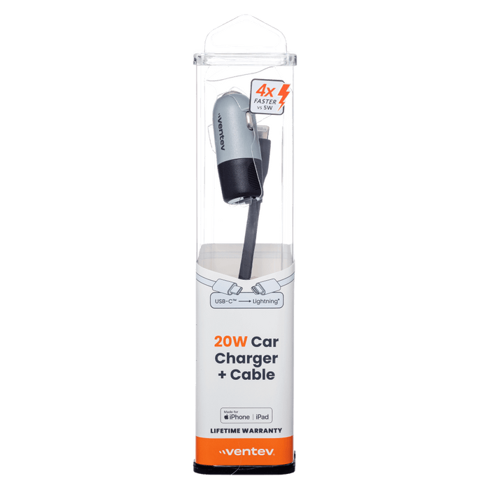 Ventev 20W USB C PD Car Charger and C to Apple Lightning Cable Dark Gray