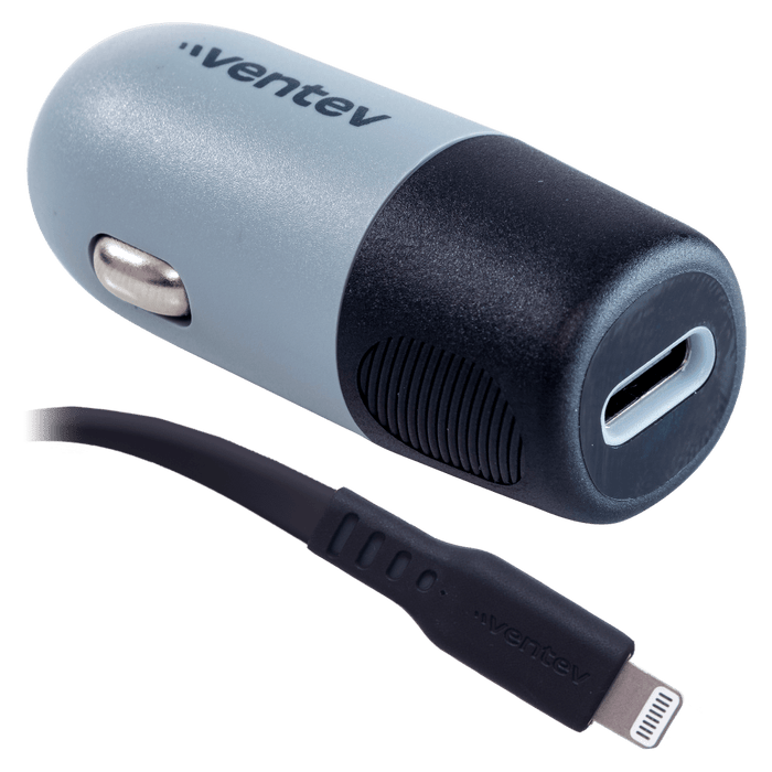 Ventev 20W ULTRAFAST USB-C Universal Car Charger and USB-C to Apple Lightning Cable Gray