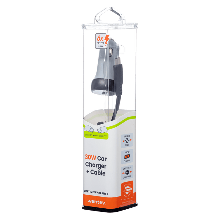 Ventev 30W USB C PPS Car Charger and USB C to USB C Cable Dark Gray