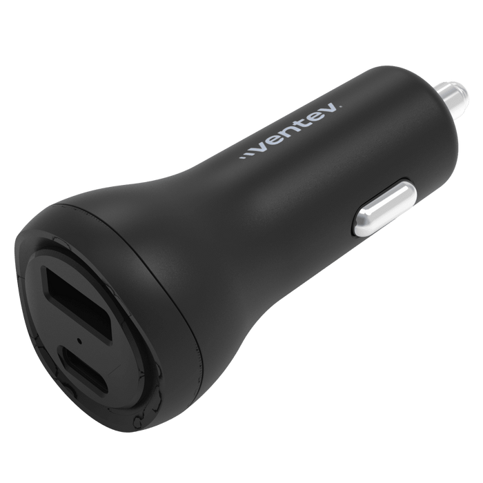Ventev 32W ULTRAFAST USB-C and USB-A Universal Dual Car Charger Black