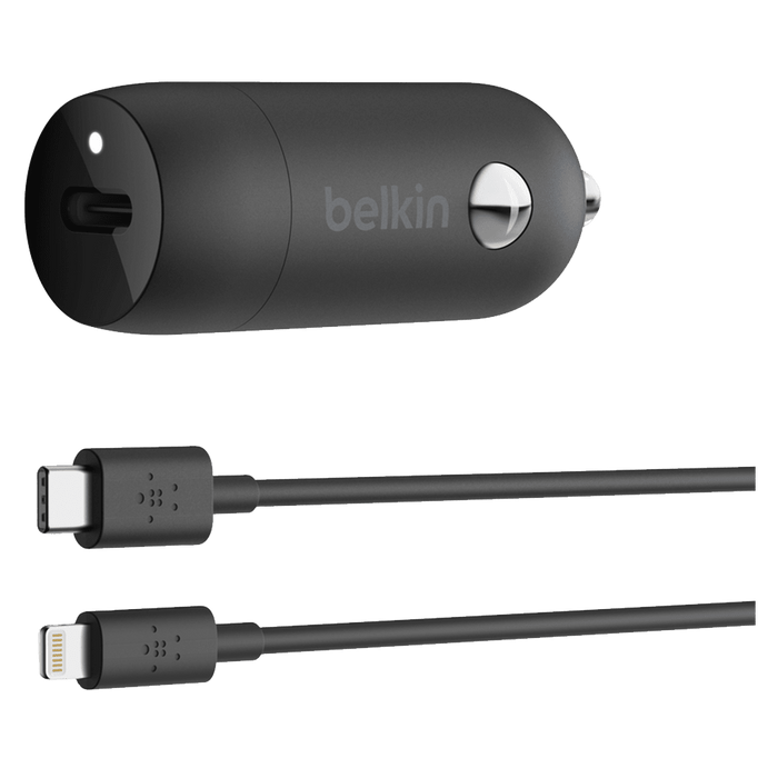 Belkin Boost Charge USB C Car Charger 20W and USB C to Apple Lightning Cable 4ft Black