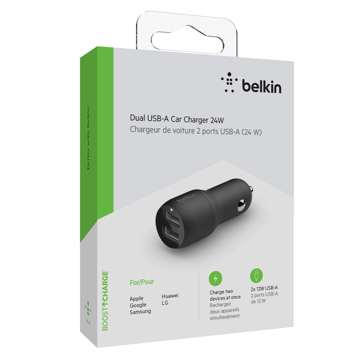 Belkin Dual Port USB A Car Charger 24W Black