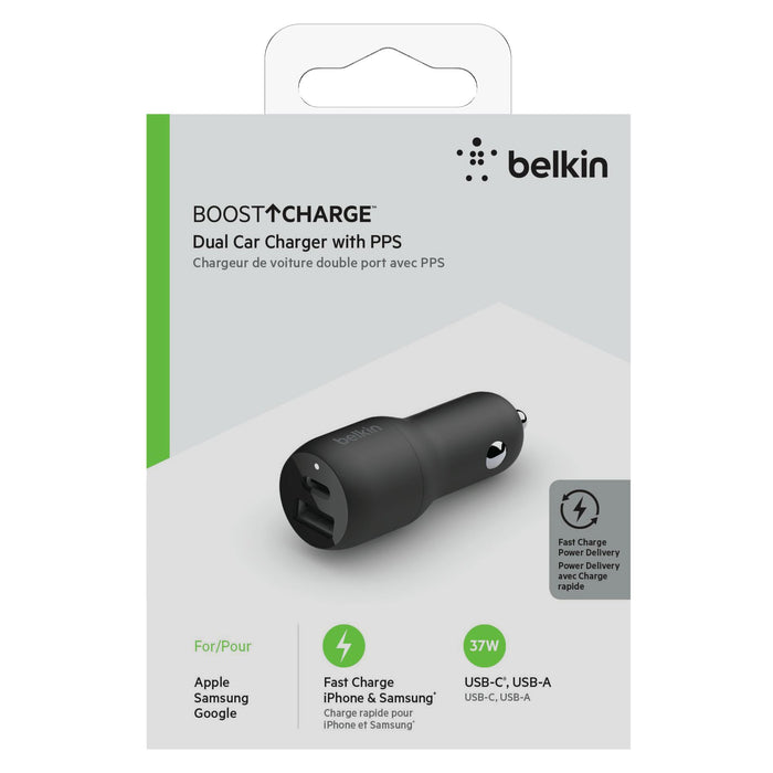 Belkin Boost Up Charge Dual Port USB A PD Car Charger 37W with PPS Black
