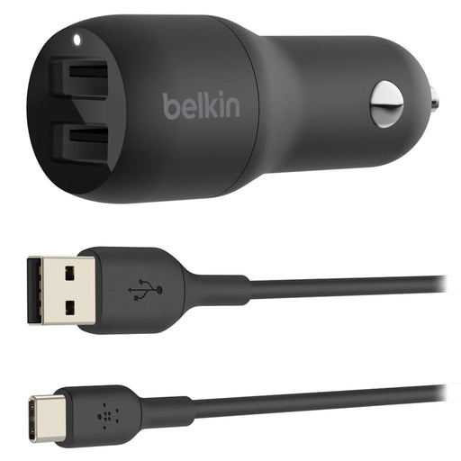 Belkin BoostCharge Dual USB-A Car Charger 24W and USB-A to USB-C Cable