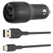 Belkin Dual Port USB A Car Charger 24W with USB A to USB C Cable 3ft