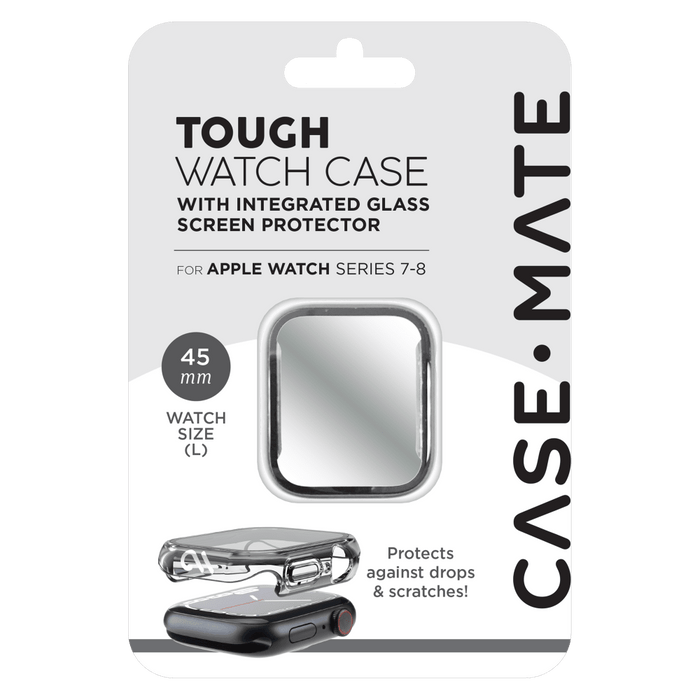 CaseMate Tough Case with Integrated Glass Screen Protector for Apple Watch 45mm Clear