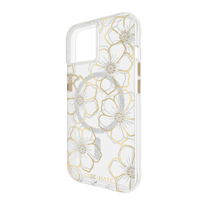 Case-Mate Floral Gems MagSafe Case for Apple iPhone 15 / iPhone 14 / iPhone 13 Gold