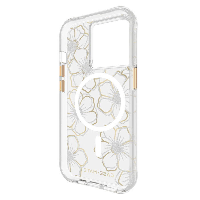 Case-Mate Floral Gems MagSafe Case for Apple iPhone 15 Pro Gold
