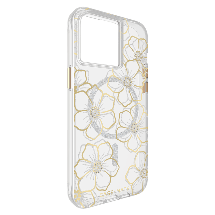 Case-Mate Floral Gems MagSafe Case for Apple iPhone 15 Pro Max Gold