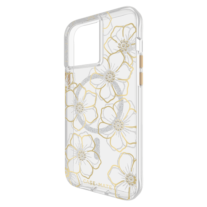 Case-Mate Floral Gems MagSafe Case for Apple iPhone 15 Pro Max Gold