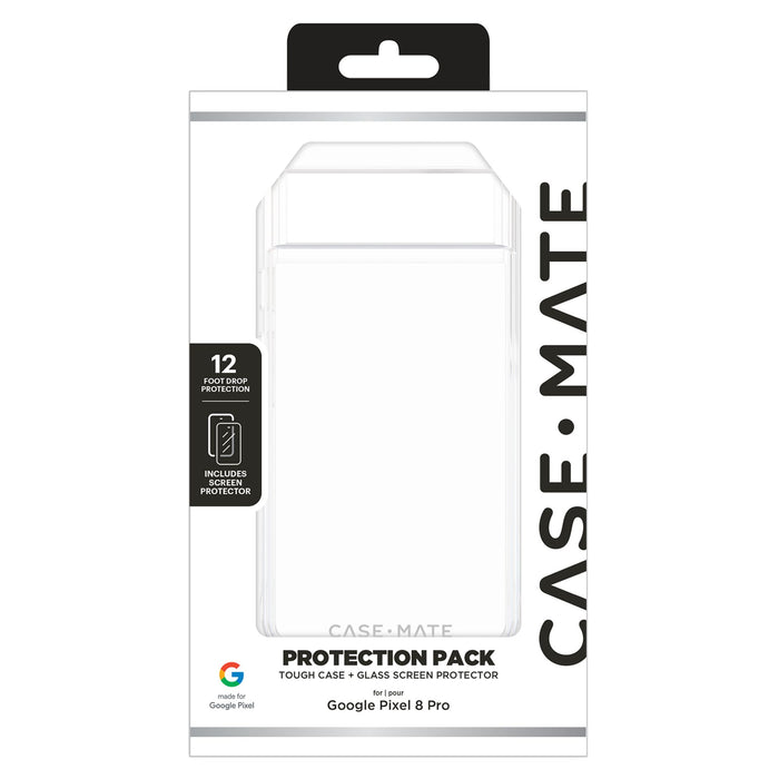 Case-Mate Protection Pack Tough Case and Glass Screen Protector for Google Pixel 8 Pro Clear
