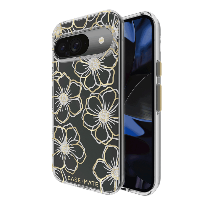Case-Mate Floral Gems Case for Google Pixel 9 / Pixel 9 Pro / Pixel 10 / Pixel 10 Pro Gold