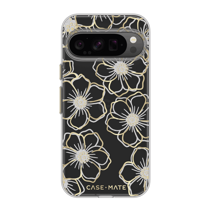 Case-Mate Floral Gems Case for Google Pixel 9 / Pixel 9 Pro / Pixel 10 / Pixel 10 Pro Gold