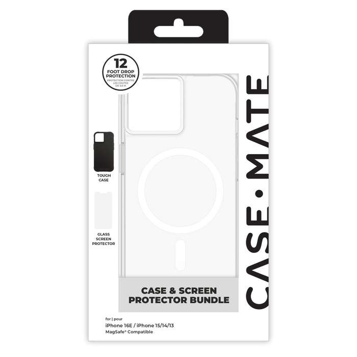 Case-Mate Protection Pack Tough Case and Glass Screen Protector for Apple iPhone 16e / iPhone 15 / iPhone 14 / iPhone 13