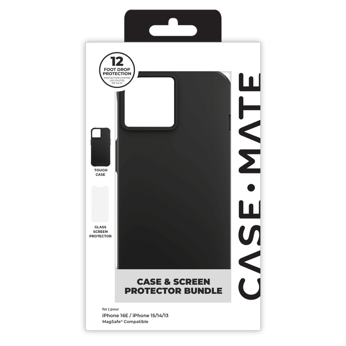 Case-Mate Protection Pack Tough Case and Glass Screen Protector for Apple iPhone 16e / iPhone 15 / iPhone 14 / iPhone 13