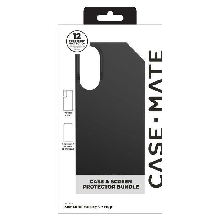 Case-Mate Protection Pack Tough Case and FlexiShield Screen Protector for Samsung Galaxy S25 Edge Black