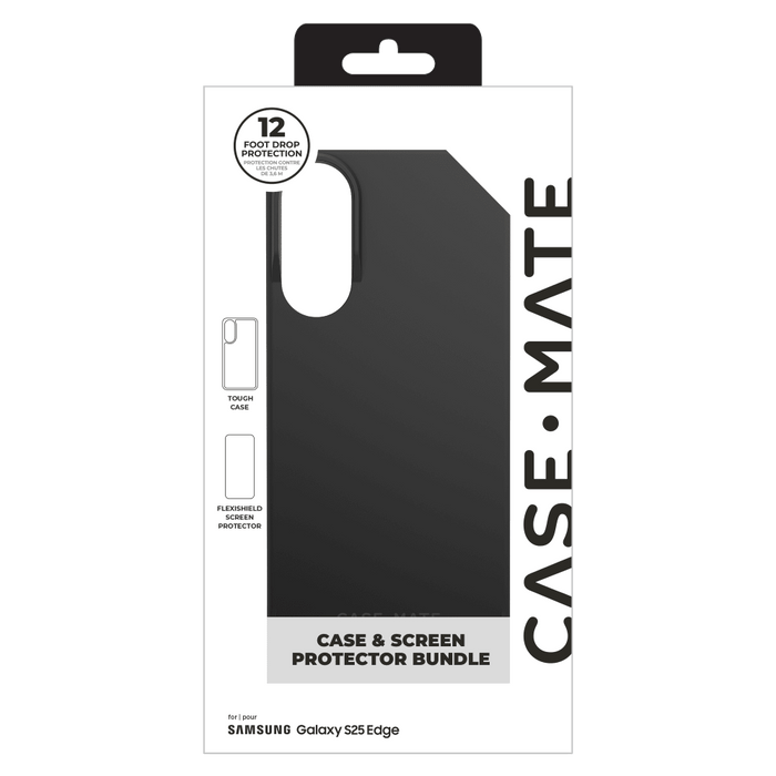 Case-Mate Protection Pack Tough Case and FlexiShield Screen Protector for Samsung Galaxy S25 Edge Black