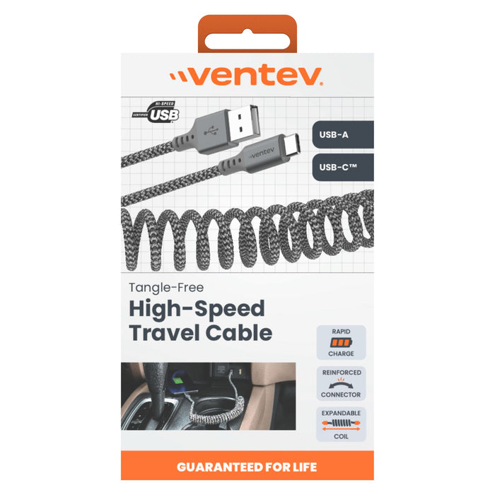 Ventev Helix USB-A to USB-C High Speed Travel 3 Foot Cable Gray