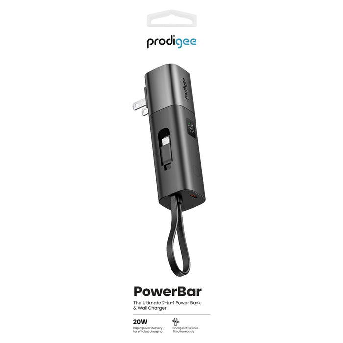 prodigee - Energee PowerBar 2 in 1 Power Bank and Wall Charger 20W - Black