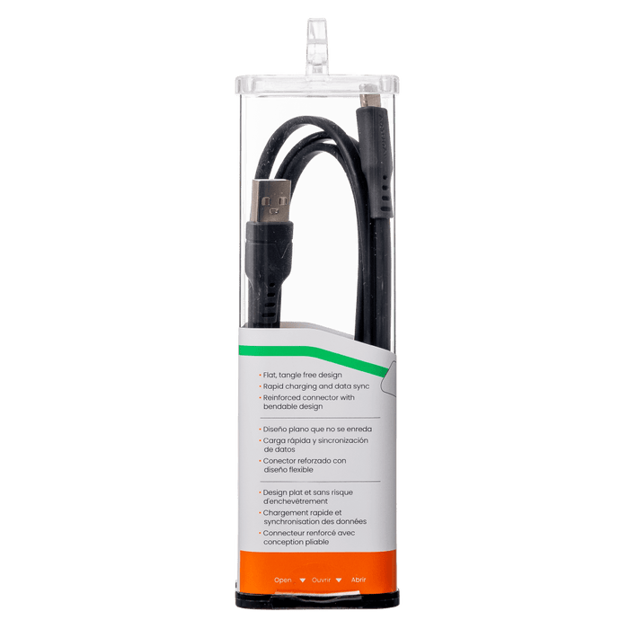 Ventev Chargesync Flat USB A to USB C Cable 3.3ft Black