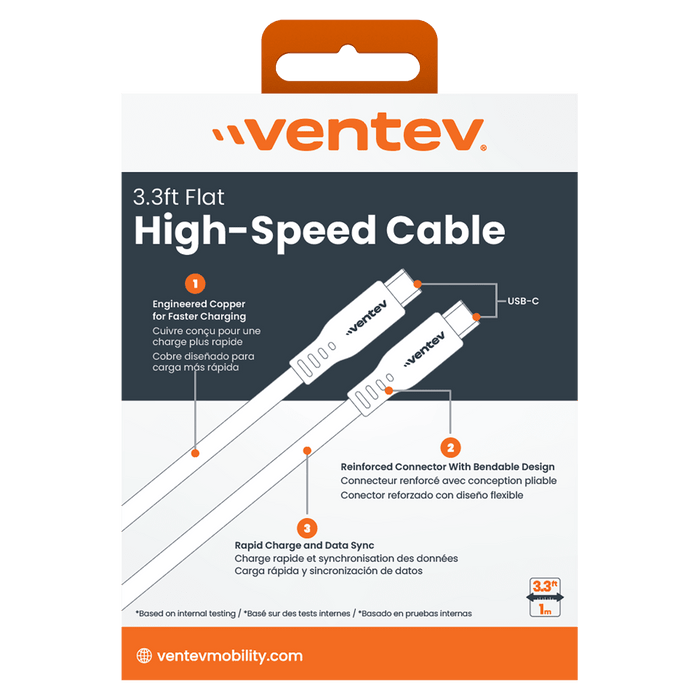 Ventev Flat USB C to USB C High Speed Tangle-Free 3 Foot Cable