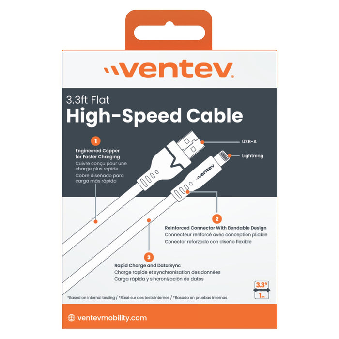 Ventev Flat USB-A to Apple Lightning High Speed Tangle-Free 3 Foot Cable