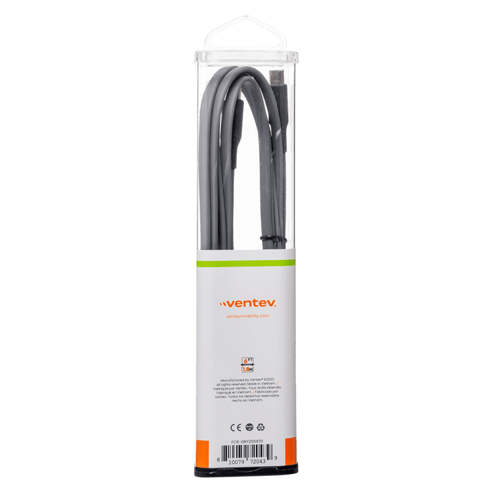 Ventev Chargesync Flat USB C to USB C Cable 6ft Grey