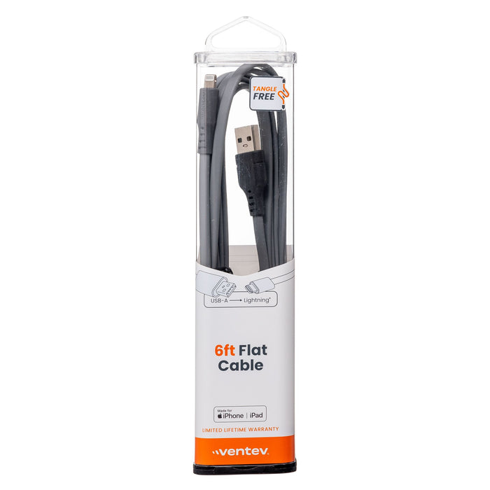 Ventev Flat USB-A to Apple Lightning High Speed Tangle-Free 6 Foot Cable