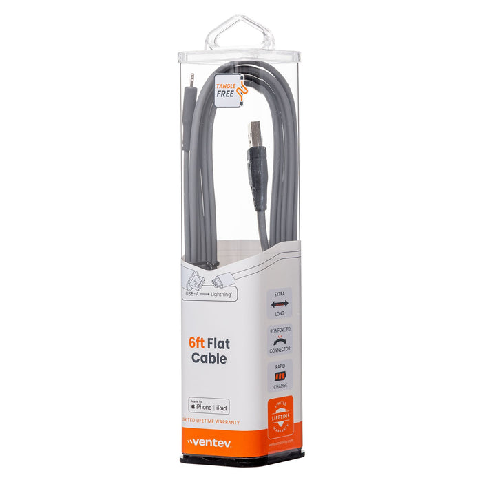 Ventev Flat USB-A to Apple Lightning High Speed Tangle-Free 6 Foot Cable