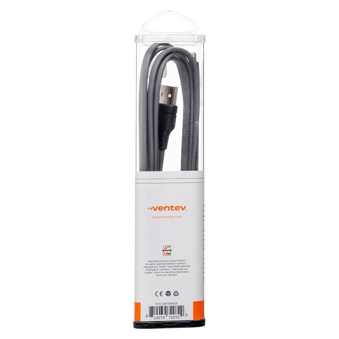Ventev Chargesync Flat USB A to Apple Lightning Cable 6ft Gray