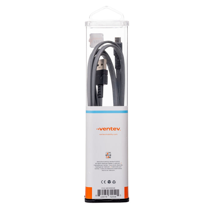 Ventev Flat USB-A to Micro-USB High Speed Tangle-Free 6 Foot Cable Gray