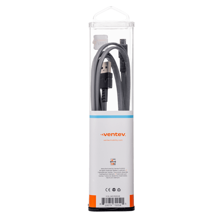 Ventev Chargesync Flat USB A to Micro Cable 6ft Gray