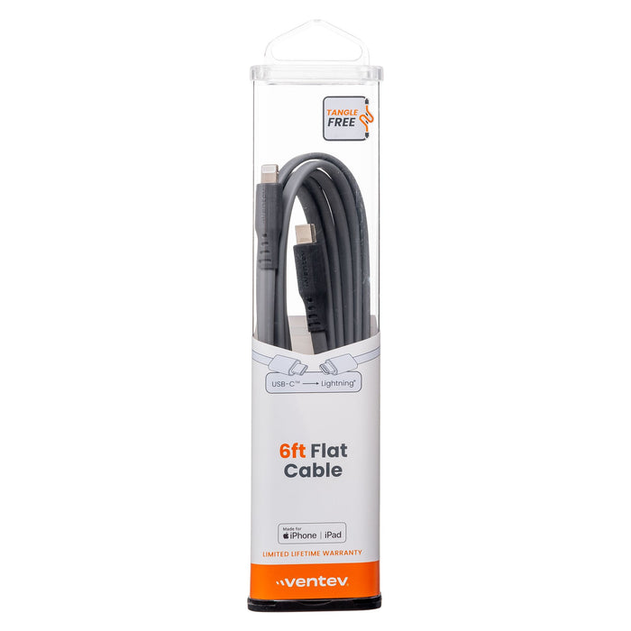 Ventev Flat USB-C to Apple Lightning High Speed Tangle-Free 6 Foot Cable