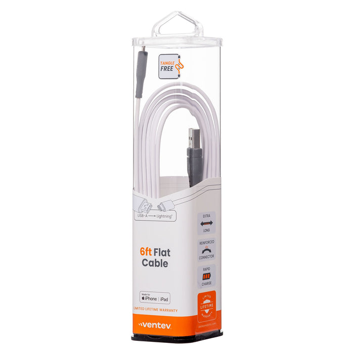 Ventev Flat USB-A to Apple Lightning High Speed Tangle-Free 6 Foot Cable