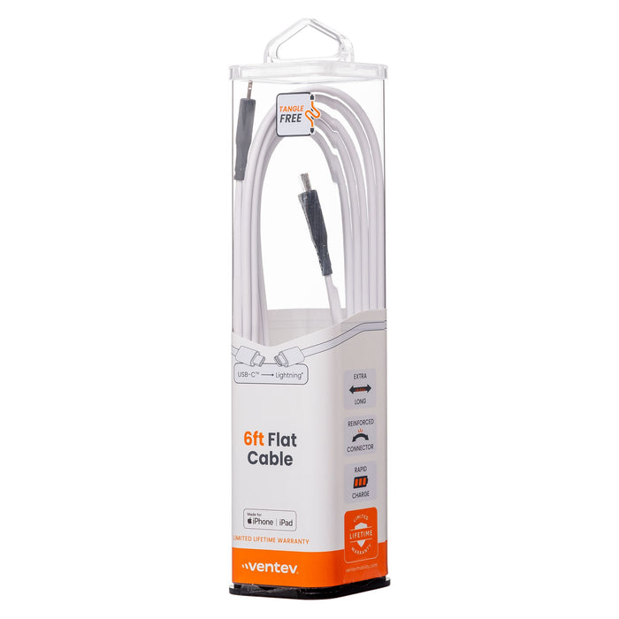 Ventev Flat USB-C to Apple Lightning High Speed Tangle-Free 6 Foot Cable