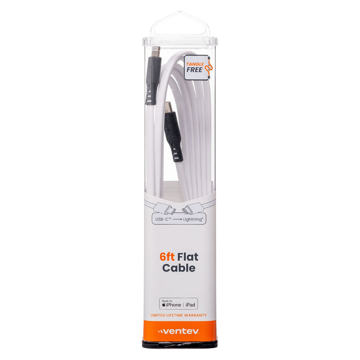 Ventev Flat USB-C to Apple Lightning High Speed Tangle-Free 6 Foot Cable